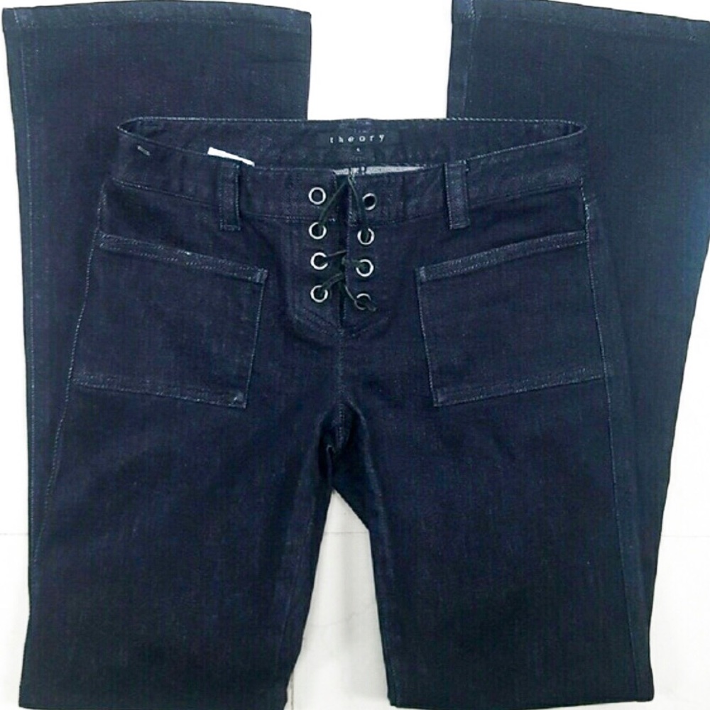 Theory Black Lace Up Denim Size 4
